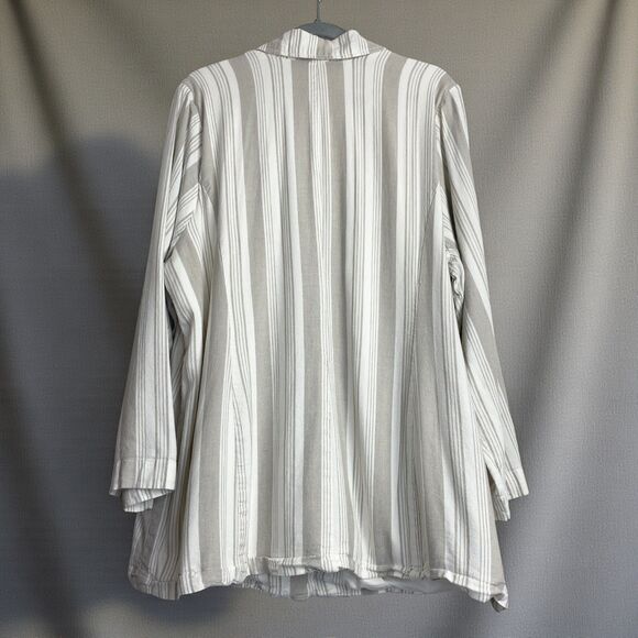 Torrid 3X  Plus Linen-Blend Blazer Jacket Beige Stripe Lined Pockets Fall Layers - Picture 2 of 8